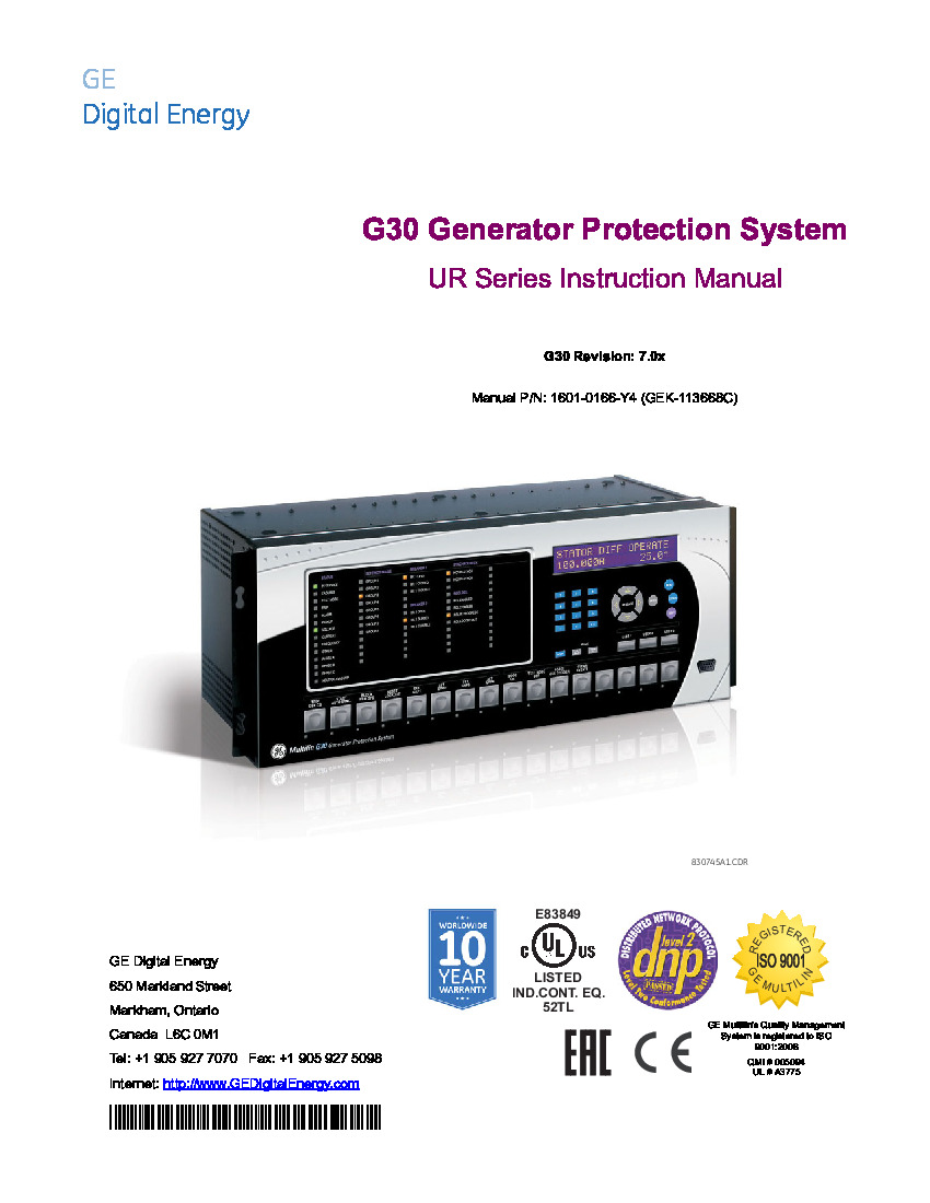 First Page Image of G30-J00-HKH-F8N-H6G-M8L-P6E-U6C-WXX GE G30 Universal Relays Manual 1601-0166-Y4.pdf